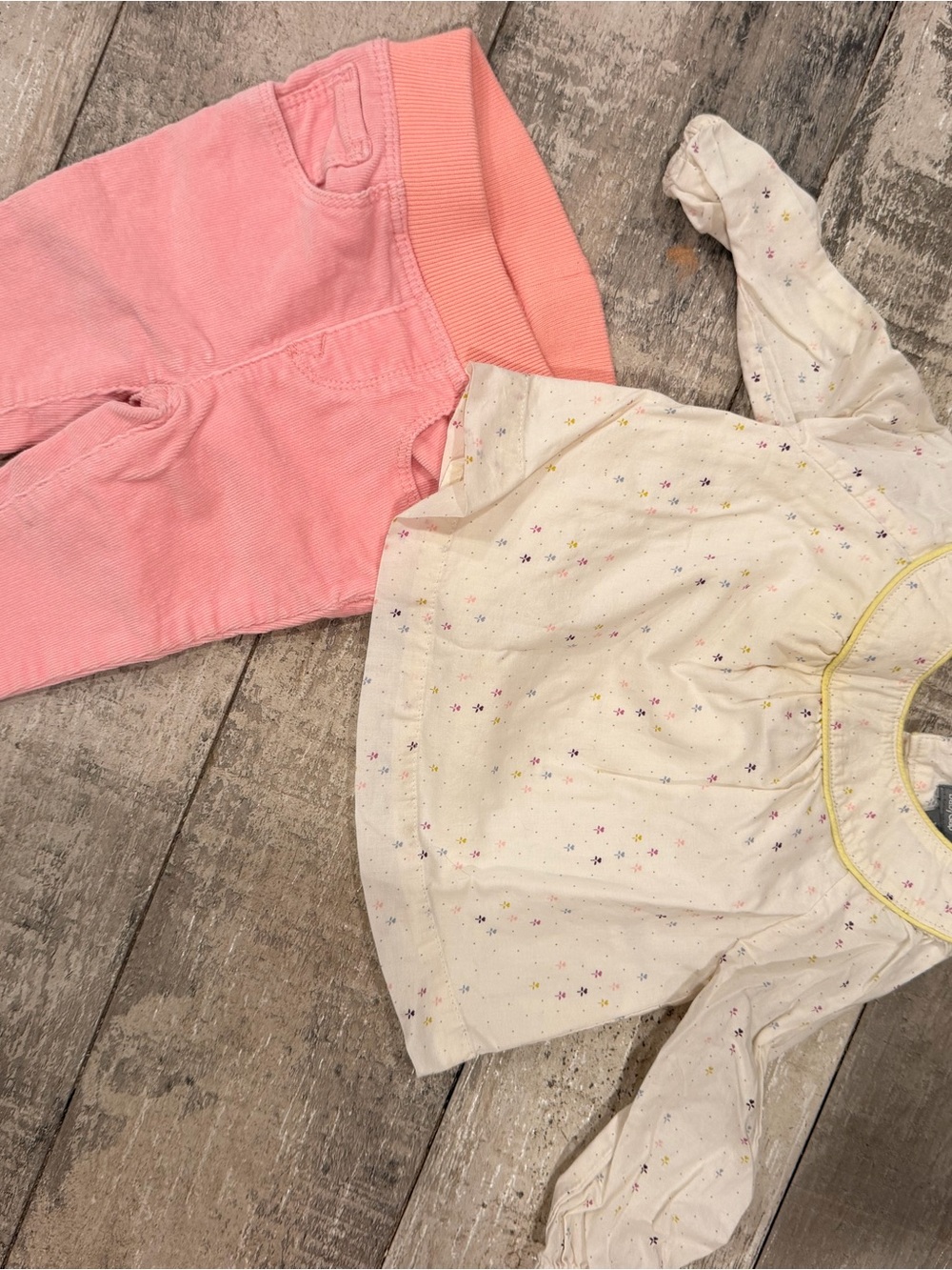 GAP Pink Corduroy Pants with Cream Floral Long-Sleeve Top